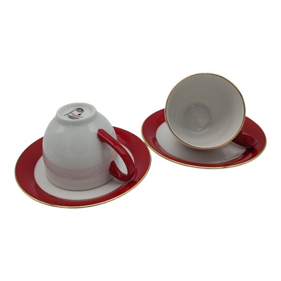 Service for Two 4 Piece Ten Strawberry Street Red Gold Cup Saucer Dish Gift Set - Picture 3 of 11